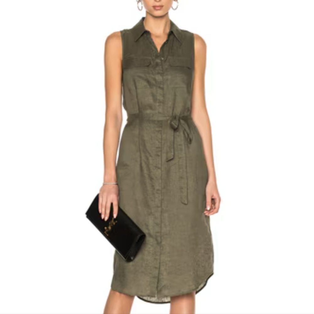 Equipment Tegan Linen Shirtdress in Four Leaf Clover